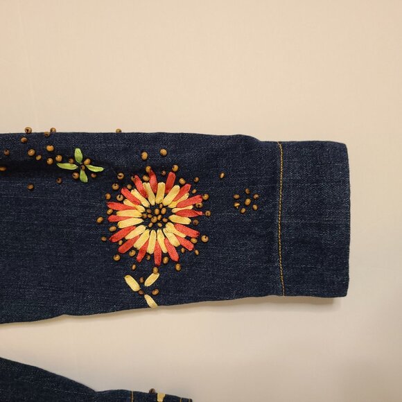 BONNIE & NORMA Denim Jean Jacket with Embroidered Spring Floral Design Sz S - Picture 5 of 11